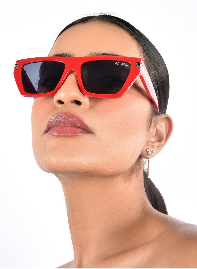 Woggles Red Pappy Velsun Black Rectangle Sunglasses  - Image 3