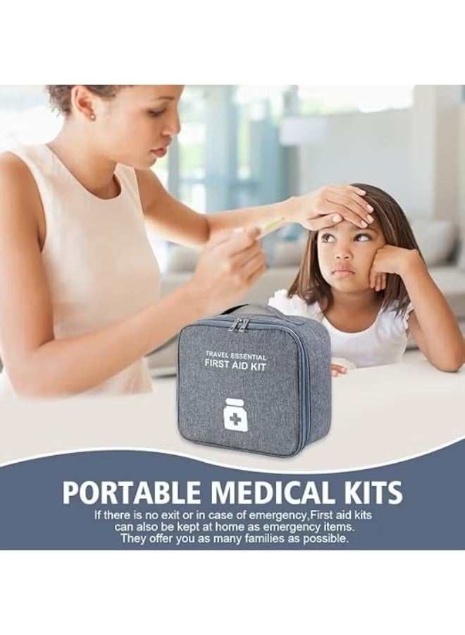 شنطة إسعافات أولية فارغة سفر احترافية مقاومة للماء بخامة  متينة – تصميم أنيق بسحاب مزدوج وجيوب داخلية متعددة لحفظ الأدوية ومستلزمات الطوارئ للمنزل والسيارة والرحلات - لون رمادي -155 - Image 3