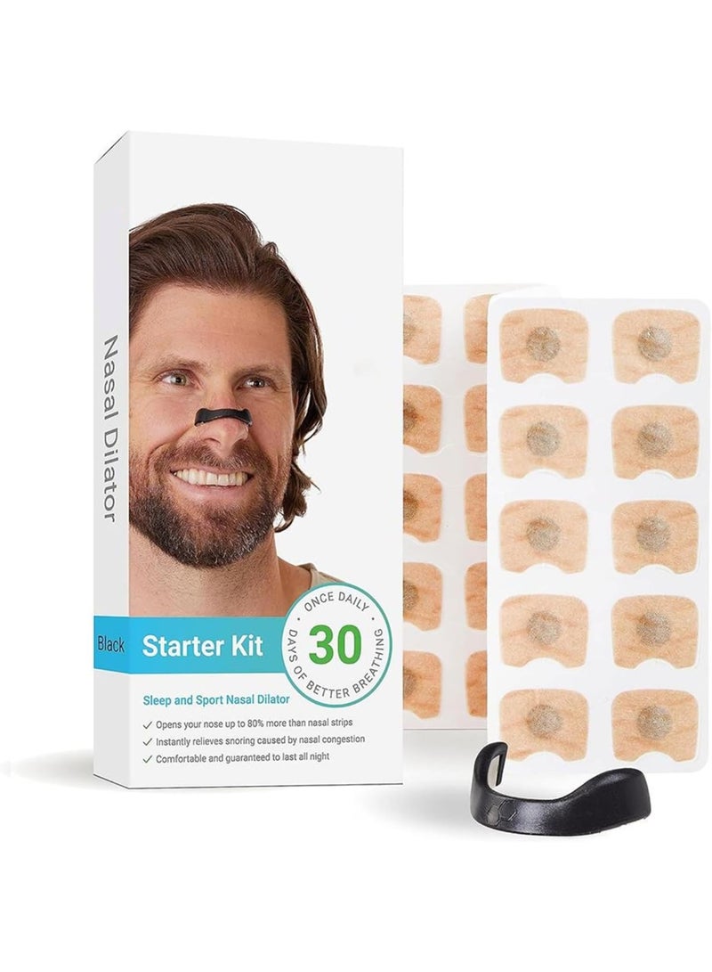 Breathing Nasal Strip Starter Kit (30 Count, Black) - Boost Oxygen Intake, Reduce Snoring, Improve Sleep Quality - Sweat Resistant, Skin Safe Nasal Strips - Extra Strength Snoring Solution - Image 1