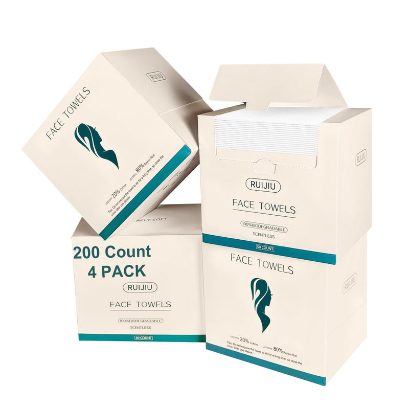 200 Count 4 PACK Disposable Face Towel Large Size 10X 12 Disposable Face Cloths 100 Biodegradable Towel Skin Soft and Thick for Washing Face