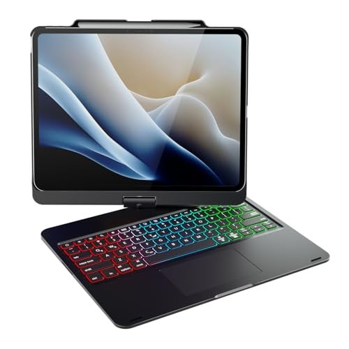 doqo Keyboard case for iPad Air 13 inch (M4/M3/M2),iPad Pro 13 (M5/M4),iPad Pro 12.9"(6th/5th/4th/3rd Gen) Case with Keyboard 360° Rotatable with Trackpad 7 Color Backlit Pencil Holder Black - Image 1
