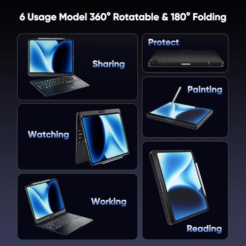 doqo Keyboard case for iPad Air 13 inch (M4/M3/M2),iPad Pro 13 (M5/M4),iPad Pro 12.9"(6th/5th/4th/3rd Gen) Case with Keyboard 360° Rotatable with Trackpad 7 Color Backlit Pencil Holder Black - Image 4