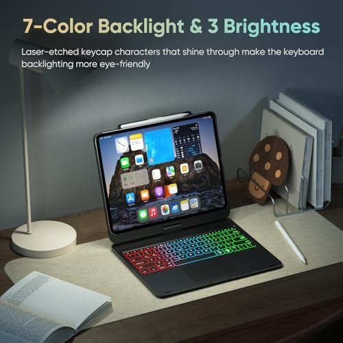 doqo Keyboard case for iPad Air 13 inch (M4/M3/M2),iPad Pro 13 (M5/M4),iPad Pro 12.9"(6th/5th/4th/3rd Gen) Case with Keyboard 360° Rotatable with Trackpad 7 Color Backlit Pencil Holder Black - Image 5