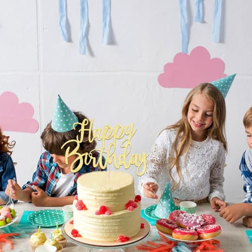 YUINYO Handmade Glitter happy birthday Cake Topper, Happy Birthday Cake Bunting Decor,Birthday Party Decoration Supplies (Gold) - Image 5