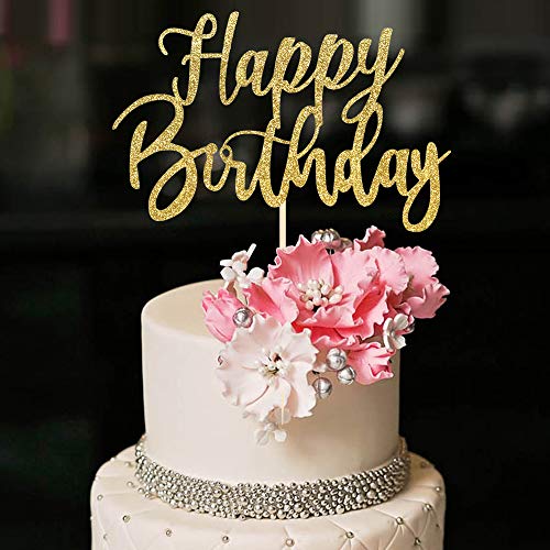 YUINYO Handmade Glitter happy birthday Cake Topper, Happy Birthday Cake Bunting Decor,Birthday Party Decoration Supplies (Gold) - Image 1