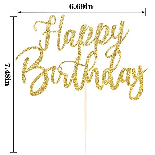 YUINYO Handmade Glitter happy birthday Cake Topper, Happy Birthday Cake Bunting Decor,Birthday Party Decoration Supplies (Gold) - Image 2