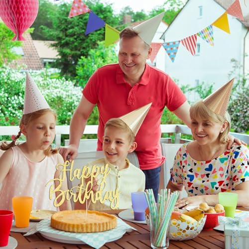 YUINYO Handmade Glitter happy birthday Cake Topper, Happy Birthday Cake Bunting Decor,Birthday Party Decoration Supplies (Gold) - Image 4