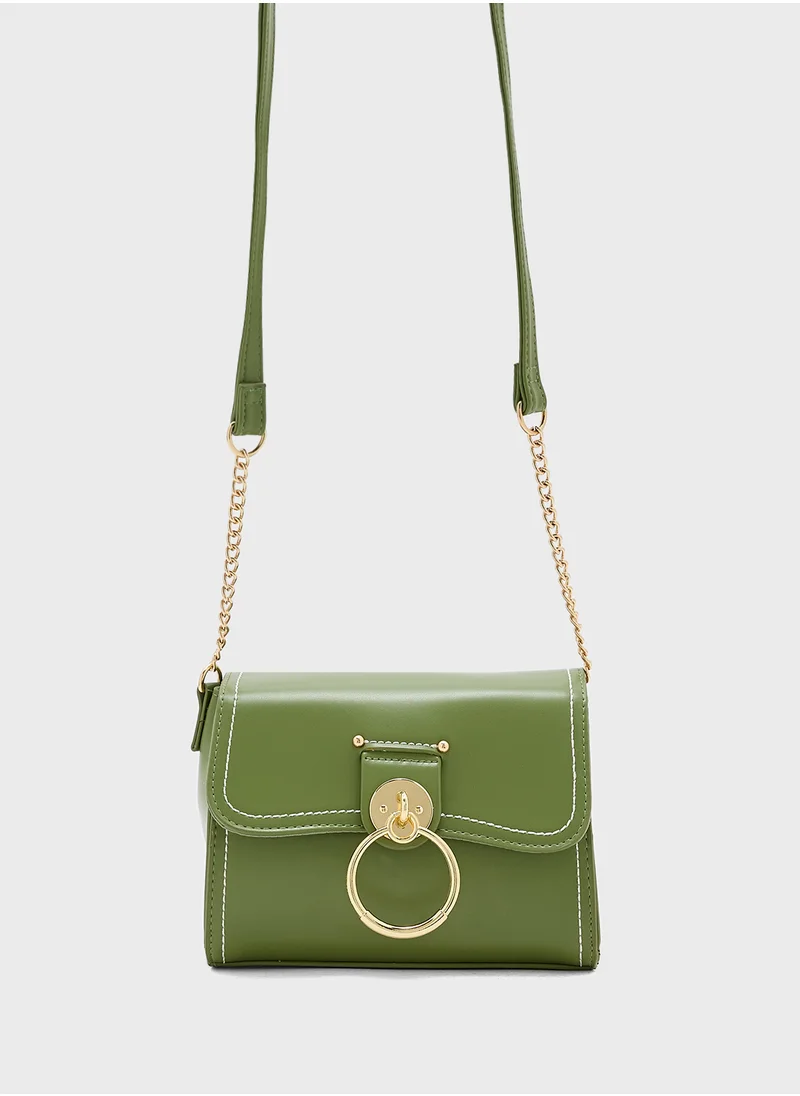 ايلا Metal Trim Stitch Detail Crossbody Bag