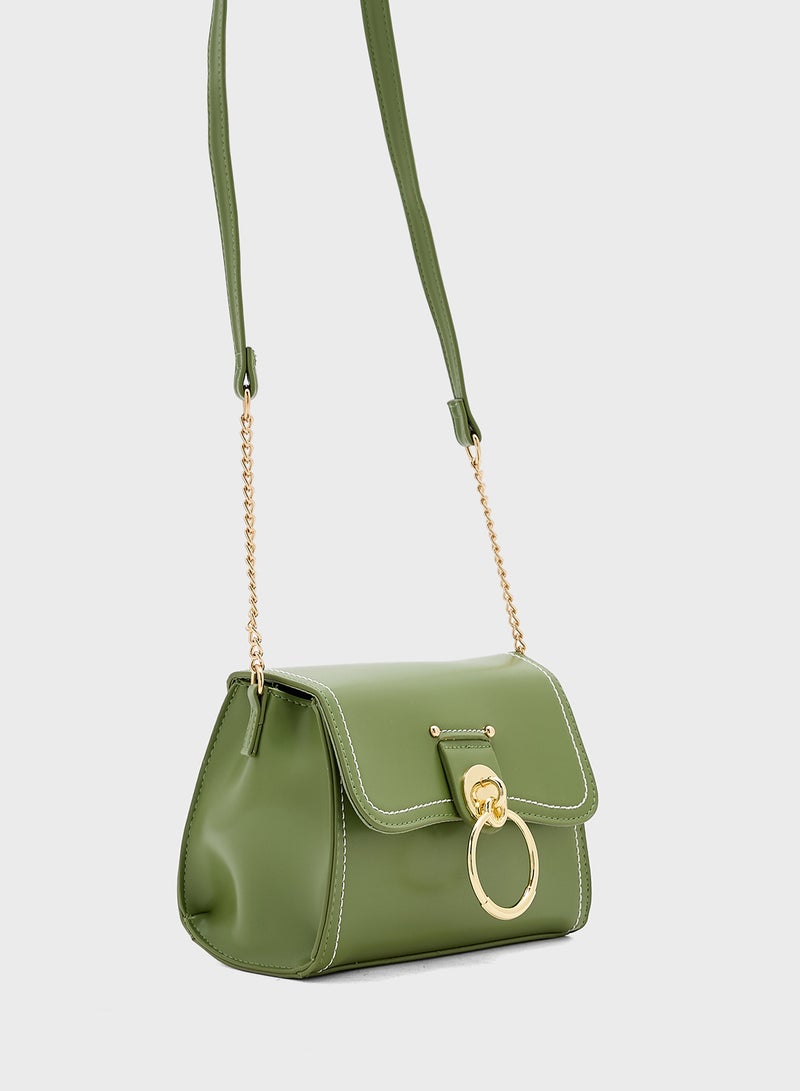 ELLA Metal Trim Stitch Detail Crossbody Bag - Image 3