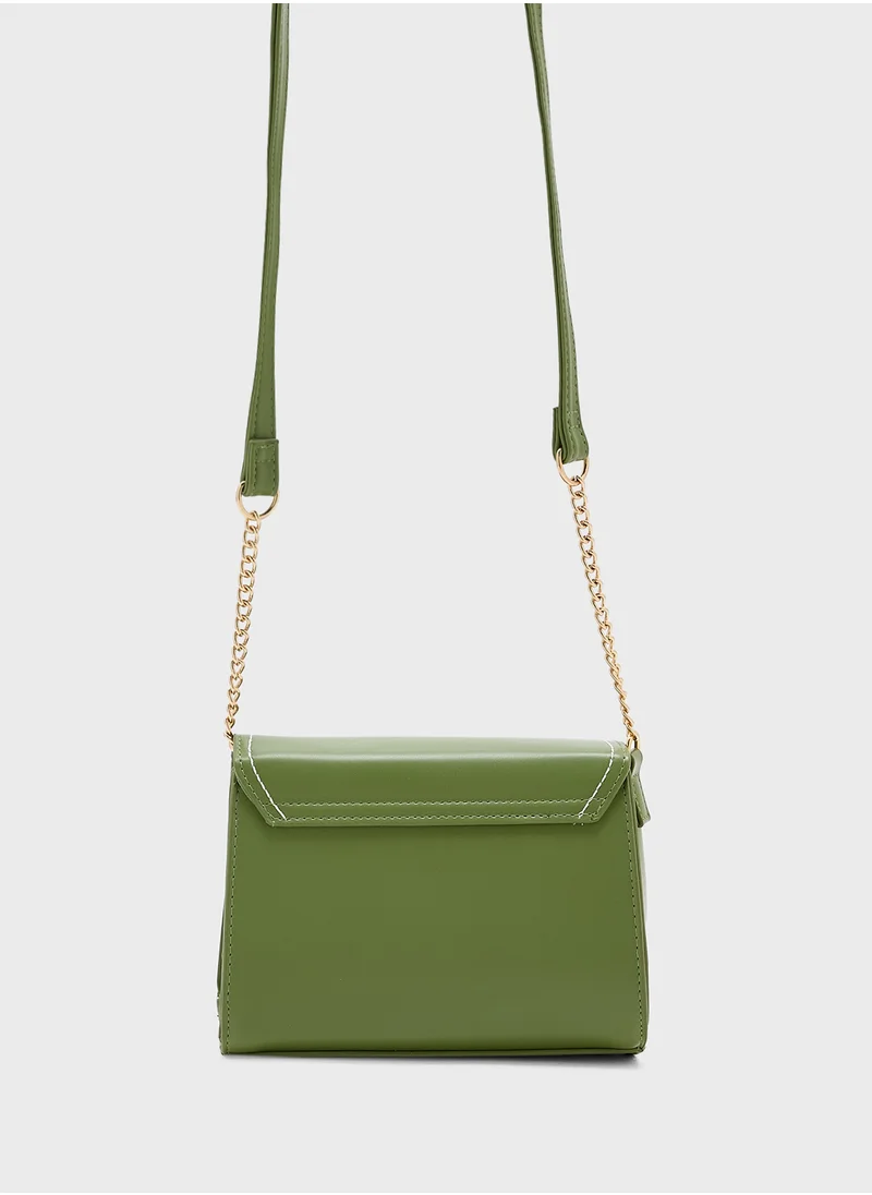 ايلا Metal Trim Stitch Detail Crossbody Bag