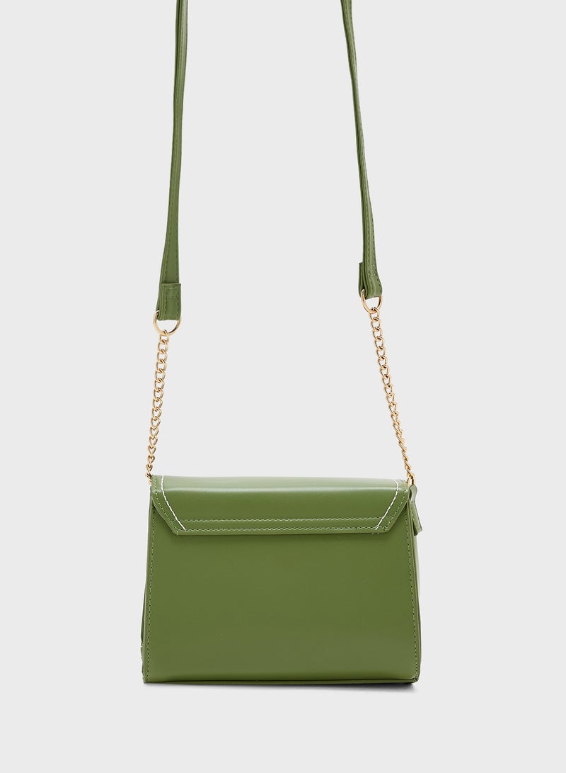 ELLA Metal Trim Stitch Detail Crossbody Bag - Image 2