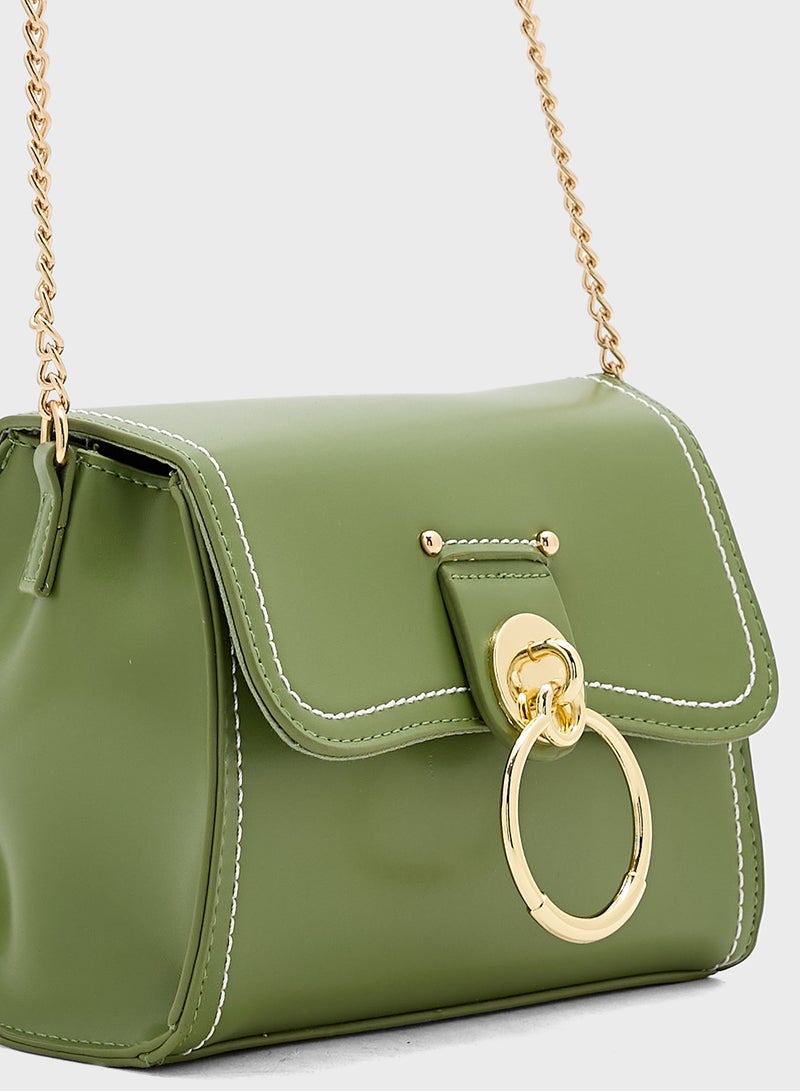 ELLA Metal Trim Stitch Detail Crossbody Bag - Image 4