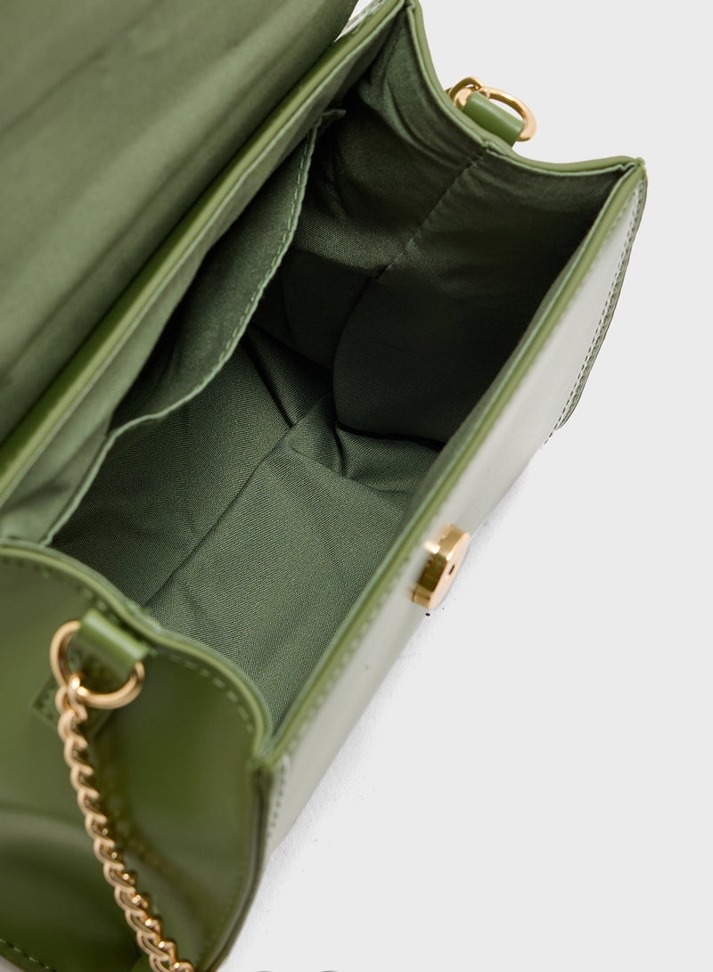 ELLA Metal Trim Stitch Detail Crossbody Bag - Image 5