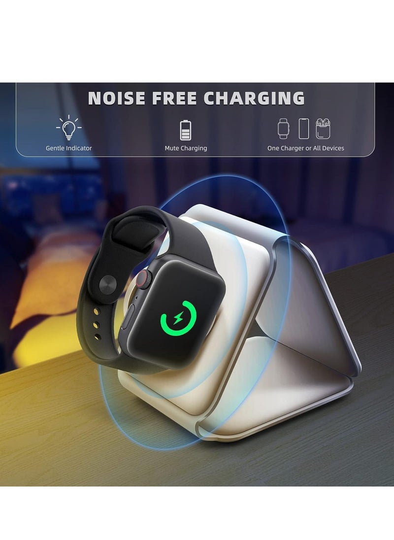 Generic - NEW 3-in-1 Foldable Magnetic Wireless Charger – 15W Mag-Safe Charging Station for iPhone, Apple Watch, and AirPods (White) - Image 1