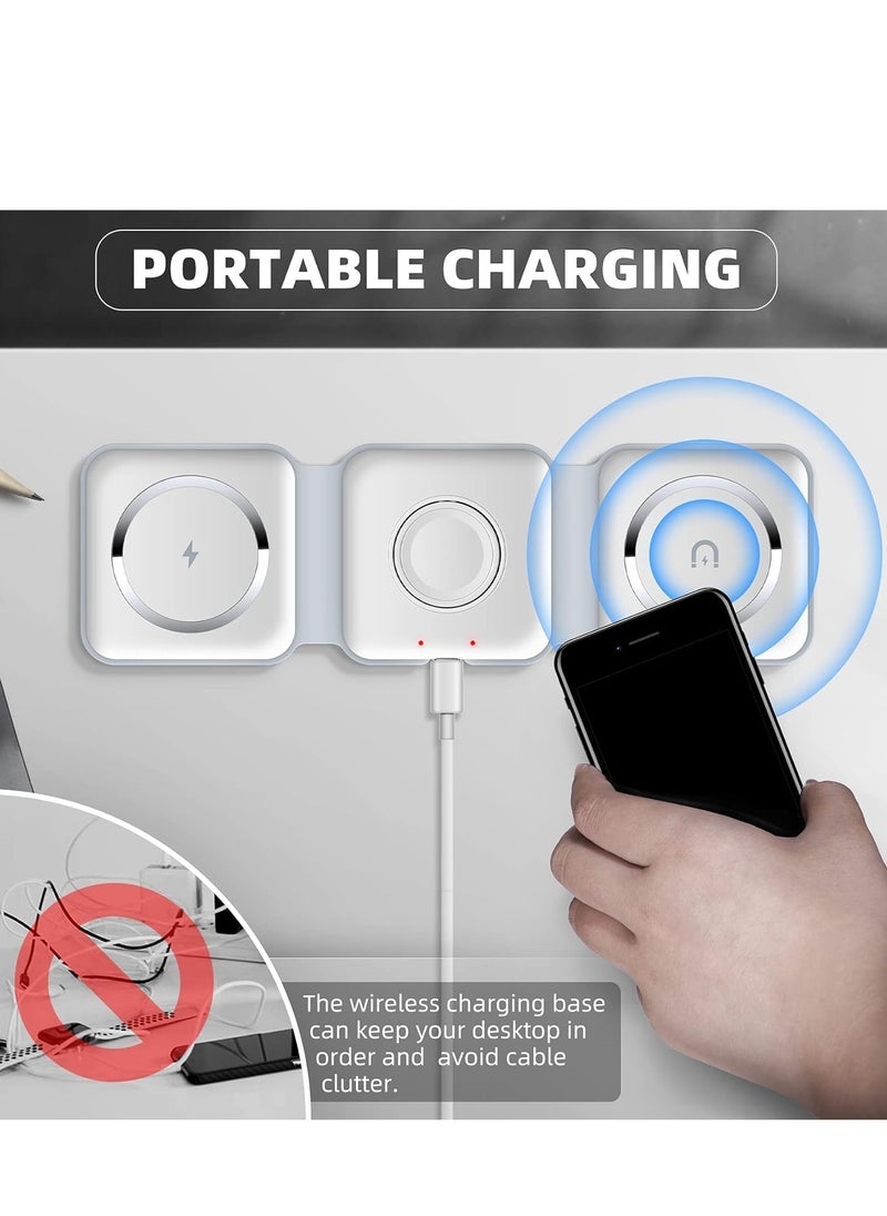 Generic - NEW 3-in-1 Foldable Magnetic Wireless Charger – 15W Mag-Safe Charging Station for iPhone, Apple Watch, and AirPods (White) - Image 1