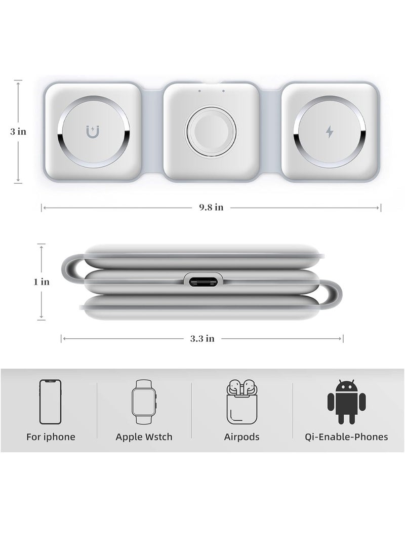 Generic - NEW 3-in-1 Foldable Magnetic Wireless Charger – 15W Mag-Safe Charging Station for iPhone, Apple Watch, and AirPods (White) - Image 1