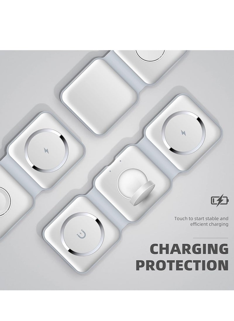 Generic - NEW 3-in-1 Foldable Magnetic Wireless Charger – 15W Mag-Safe Charging Station for iPhone, Apple Watch, and AirPods (White) - Image 1