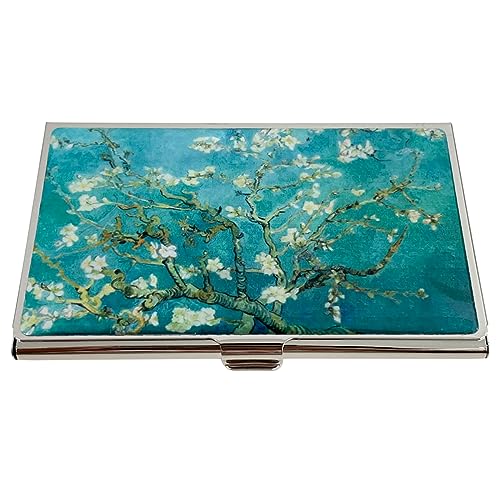 Nacreh Mother of Pearl Business Card Case Credit Id Name Holder Travel Wallet Art Painting Design Metal Stainless Steel Engraved Slim Purse Pocket Cash Money Wallet (Almond Blossom) - Image 2