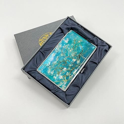 Nacreh Mother of Pearl Business Card Case Credit Id Name Holder Travel Wallet Art Painting Design Metal Stainless Steel Engraved Slim Purse Pocket Cash Money Wallet (Almond Blossom) - Image 5