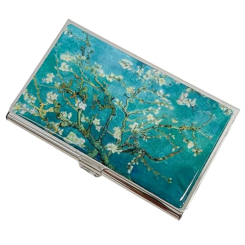 Nacreh Mother of Pearl Business Card Case Credit Id Name Holder Travel Wallet Art Painting Design Metal Stainless Steel Engraved Slim Purse Pocket Cash Money Wallet (Almond Blossom) - Image 3