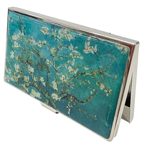 Nacreh Mother of Pearl Business Card Case Credit Id Name Holder Travel Wallet Art Painting Design Metal Stainless Steel Engraved Slim Purse Pocket Cash Money Wallet (Almond Blossom) - Image 4