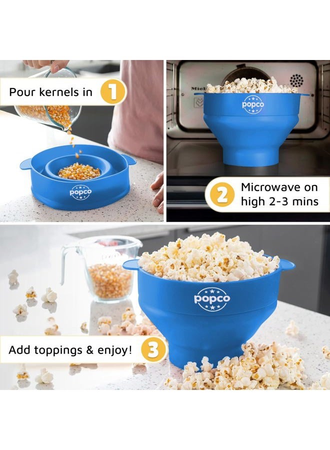 Popco Silicone Popcorn Maker - Microwave Popcorn Popper with Handles - Collapsible Bowl, Heat-Resistant, Easy to Clean, Ideal for Family Movie Nights, 15-Cup Capacity - Light Blue - Image 5