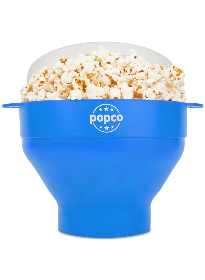 Popco Silicone Popcorn Maker - Microwave Popcorn Popper with Handles - Collapsible Bowl, Heat-Resistant, Easy to Clean, Ideal for Family Movie Nights, 15-Cup Capacity - Light Blue - Image 1