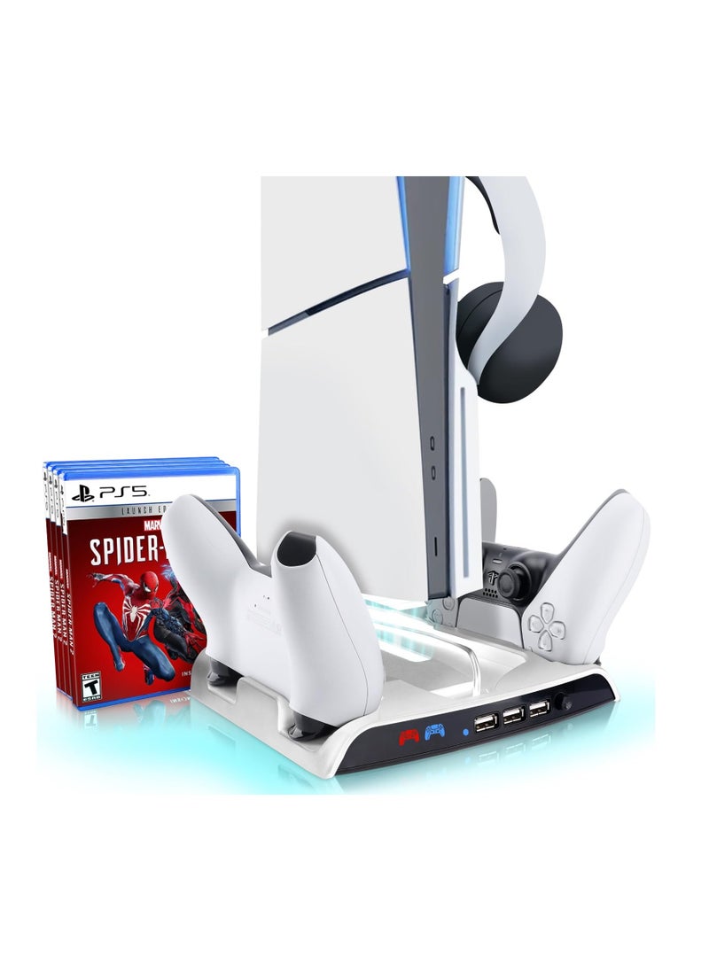 KJH - PS5 Slim Cooling Stand with Controller Charging Station Compatible with Playstation 5 Slim Console - Image 1