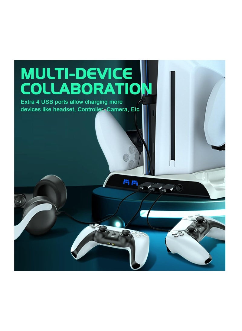 KJH - PS5 Slim Cooling Stand with Controller Charging Station Compatible with Playstation 5 Slim Console - Image 1