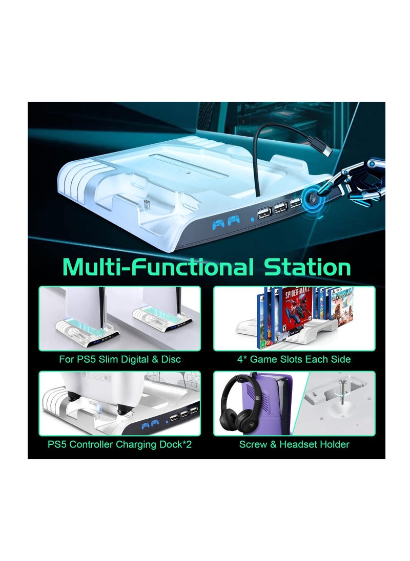 KJH - PS5 Slim Cooling Stand with Controller Charging Station Compatible with Playstation 5 Slim Console - Image 1