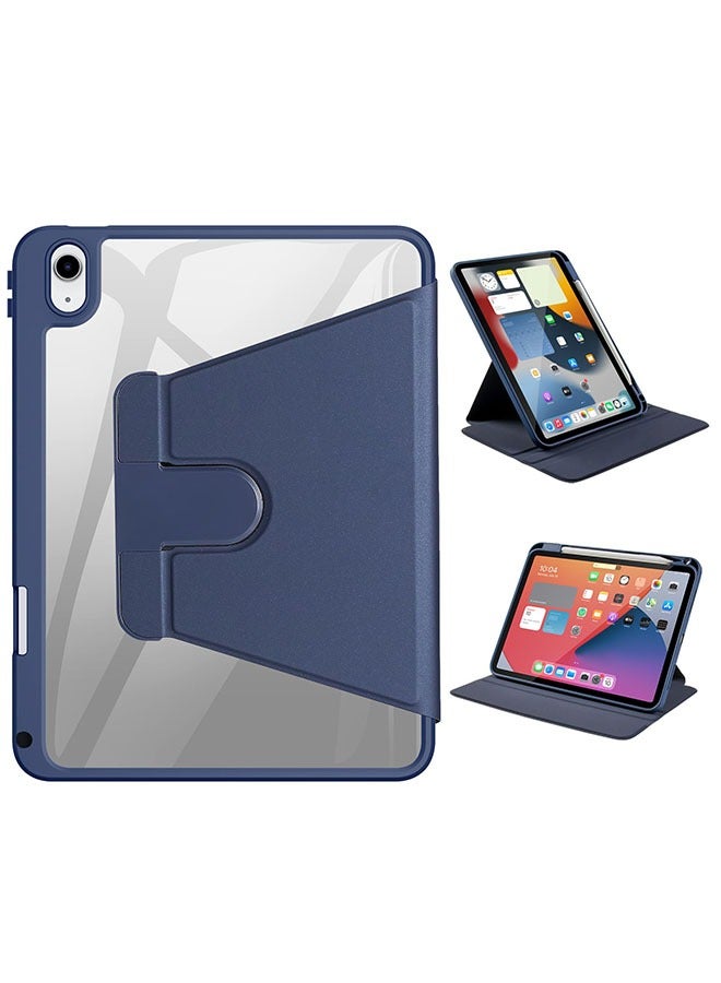 DUSALA Rotating Case for iPad 10 (10.9-Inch, 2022 Model, 10th Generation) with Pencil Holder, 360 Degree Rotation Protective Stand Cover Clear Back, Auto Wake/Sleep (Dark Blue) - Image 1