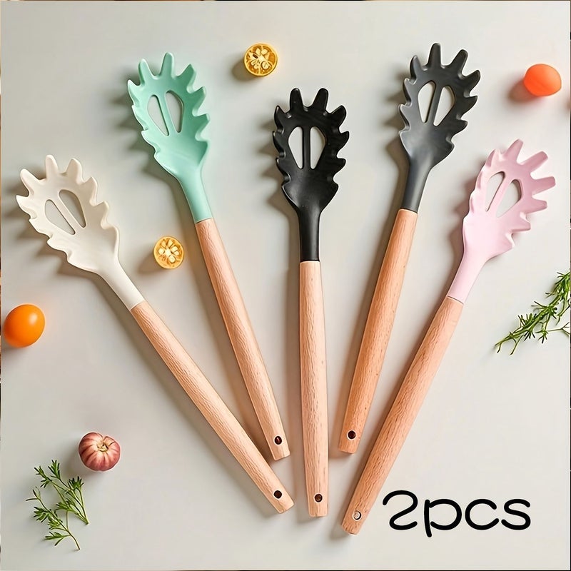 Pink-2pcs Pasta Spoon Set Non-Stick Pan Safe Multi-Functional Strainer For Noodles Dumplings Eggs Serving And Draining - Image 2