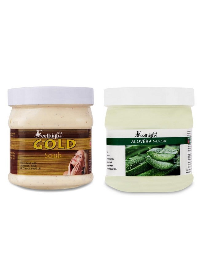 Feelhigh Face and Body Gold Scrub 500gm Skin Shiny And Face Mask 500gm - Skin care and Facial Products -Man woman (Gold Scrub And Aloe Vera Mask) - Image 1