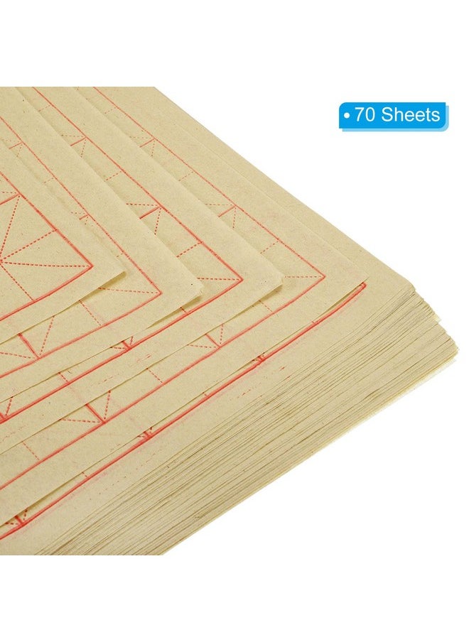 PATIKIL - Maobian Xuan Paper 70 Sheets Rice Paper With 3 Grid For Calligraphy Practice Painting Drawing Half Raw Ripe Xuan 15X9(Light Yellow) - Image 1