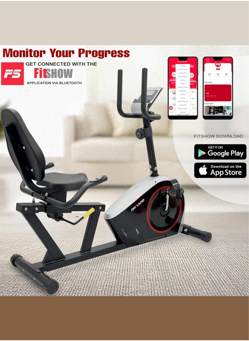 Sky Land Magnetic Recumbent Exercise Bike | 8-Level Magnetic Resistance | LED Display | FitShow App | Quiet & Smooth Cycling | 5Kg 2-Way Flywheel | Adjustable Seat | Home Gym Fitness Equipment EM-1571  - Image 5