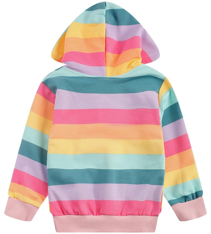 RETSUGO Girls Jacket Zip up Hoodie Unicorn Stirpe Toddler Hooded Sweatshirt Kids Fall Outfits Clothes Winter Coats Casual Outerwear 3t - Image 3