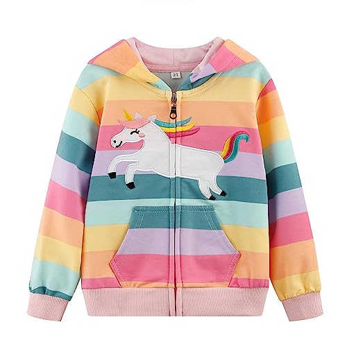 RETSUGO Girls Jacket Zip up Hoodie Unicorn Stirpe Toddler Hooded Sweatshirt Kids Fall Outfits Clothes Winter Coats Casual Outerwear 3t - Image 4