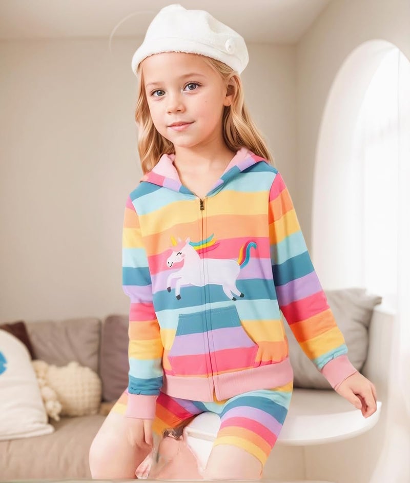 RETSUGO Girls Jacket Zip up Hoodie Unicorn Stirpe Toddler Hooded Sweatshirt Kids Fall Outfits Clothes Winter Coats Casual Outerwear 3t - Image 2