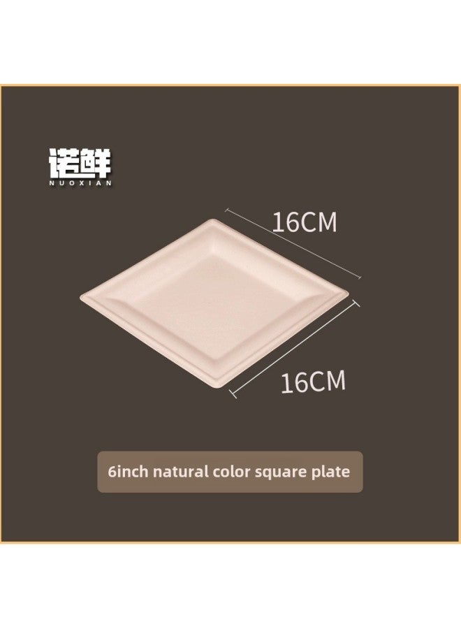 Disposable Pulp Dinner Plate Pulp Molded Tableware Source Commercial Picnic Paper Plate OEM Brand-Color:6inch Natural Color Square Plate Thickened  - Image 1