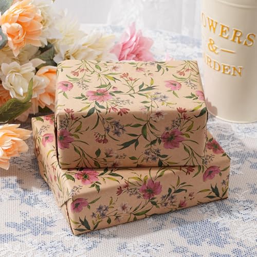 ZINTBIAL Kraft Floral Wrapping Paper Roll - Pink and Purple Floral Design, 17 Inches x 16.5 Feet, Gift Wrap for Wedding, Bridal Shower, Birthday, Mother's Day, Cut Lines on Back - Image 3