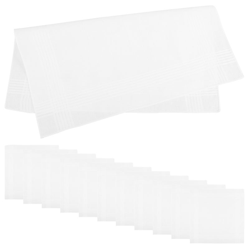 12Pcs Cotton Handkerchiefs for Men White Classic Stripe Plaid Pocket Square for Business and Parties - Image 5