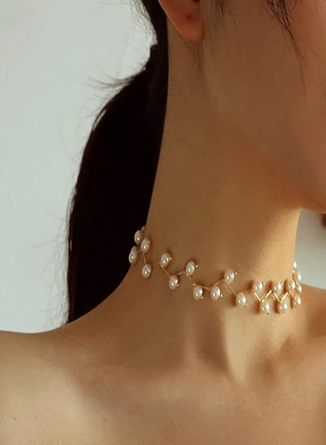 Asphire Bohemian Vintage Pearl Choker Necklace Dipped Satellite Beaded Wave Necklace Boho Collar Necklace Prom Party Festival Accessories for Women (Style 1) - Image 2