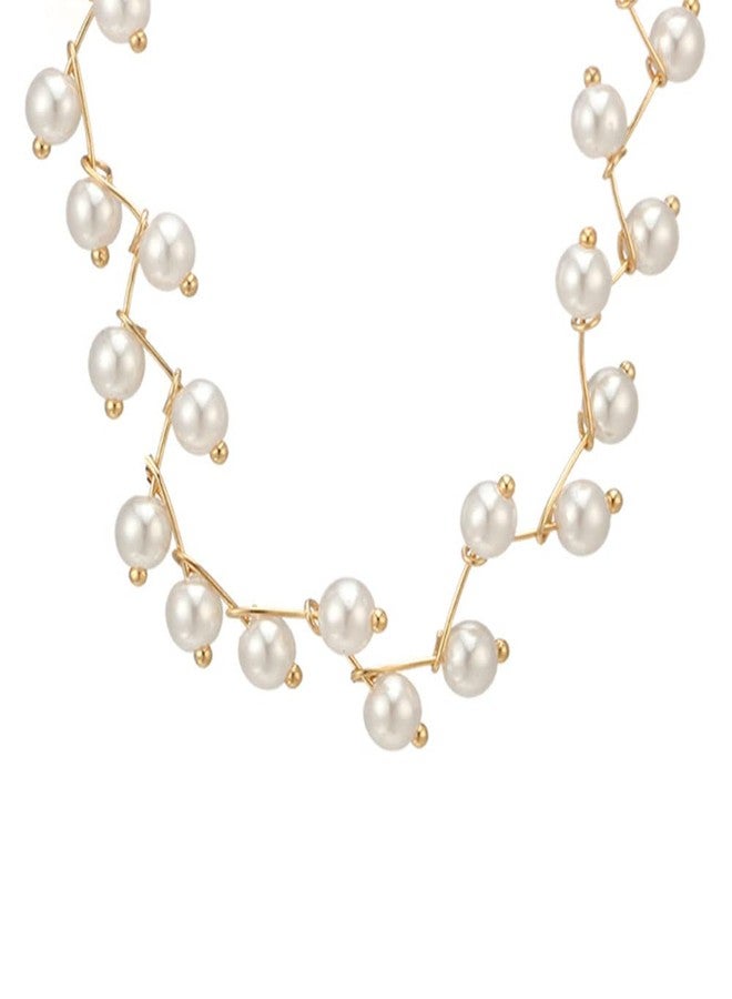Asphire Bohemian Vintage Pearl Choker Necklace Dipped Satellite Beaded Wave Necklace Boho Collar Necklace Prom Party Festival Accessories for Women (Style 1) - Image 1