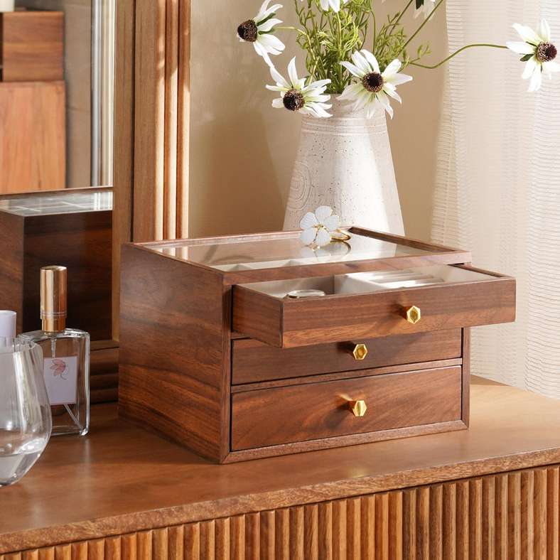 Woodland 3-Drawer Jewellery Organiser- Box 24X21X16cm-Walnut