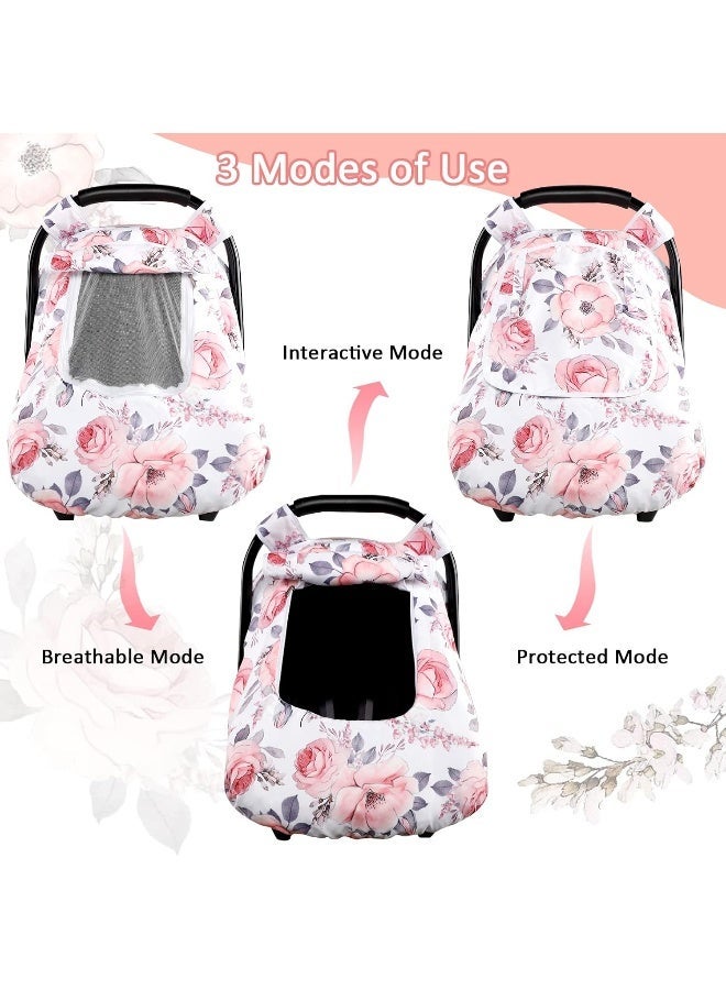 SWESEN Car Seat Covers for Babies, Winter Carseat Cover Girls, Minky Infant Car Seat Canopy, Cozy & Warm Cover, Pink Floral - Image 2