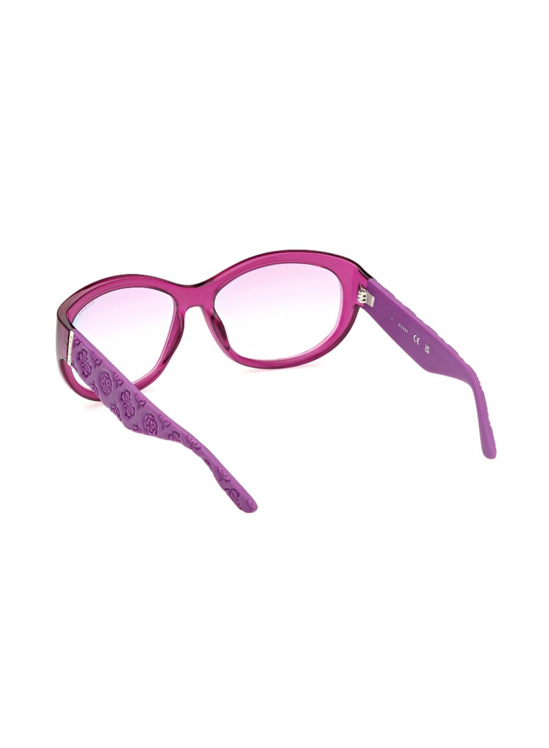 GUESS نظارات شمسية بلاستيكية شكل بيضاوي مرآة للنساء GU0013181Z60 - حجم العدسة: 60 مم - بنفسجي لامع - Image 5