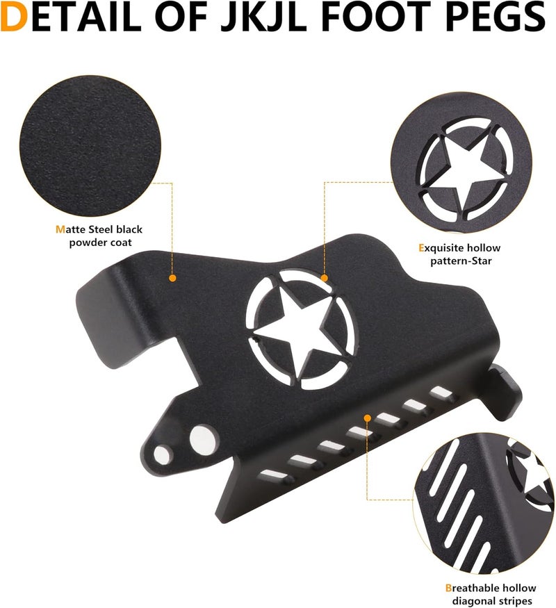 RERPRO Foot Pegs for Jeep Wrangler & Gladiator (2007-2022) - Metal Rest Pedals, 1 Pair Star - Image 4