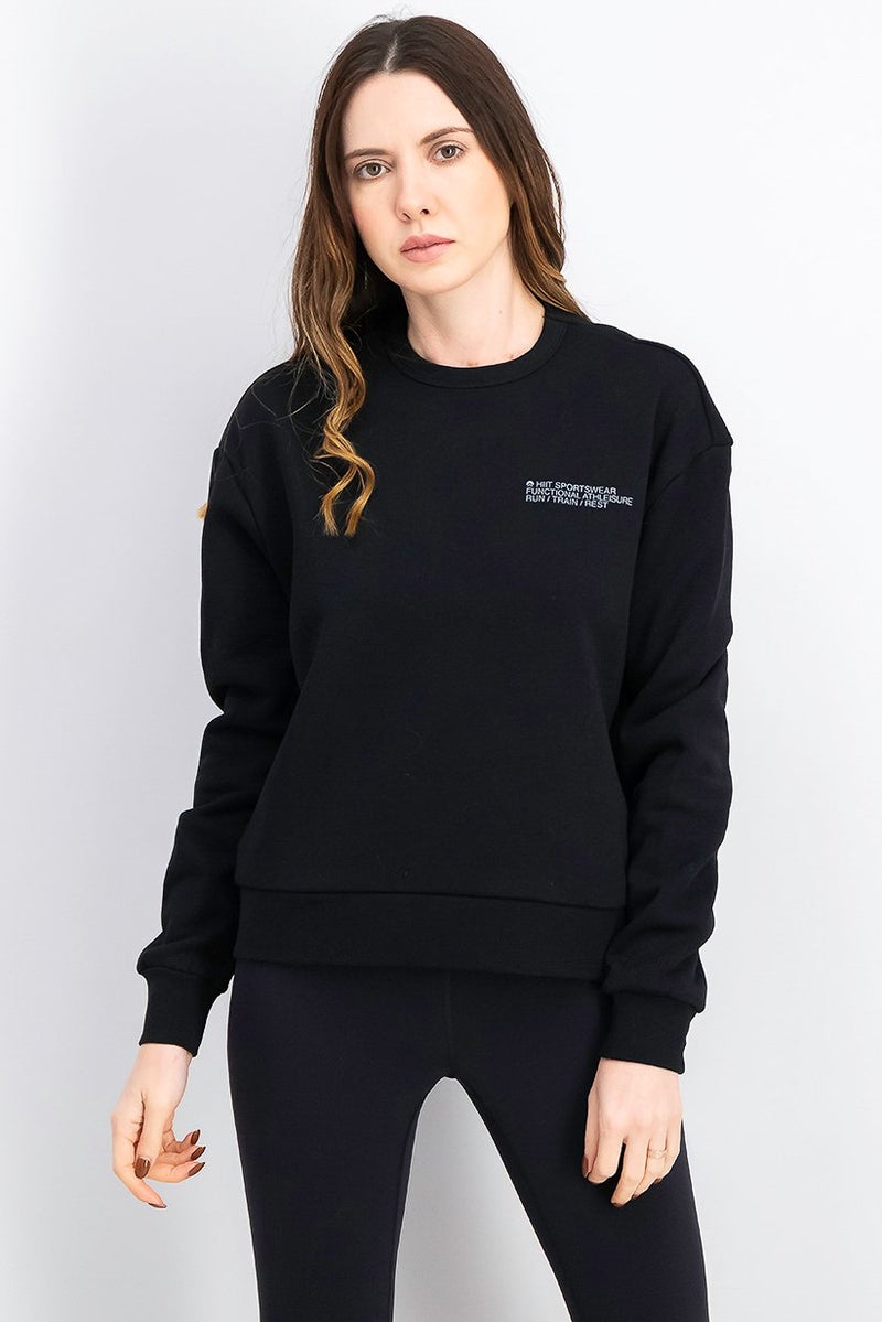 HIIT Women Sportswear Fit Training Sweatshirt, Black - Image 1