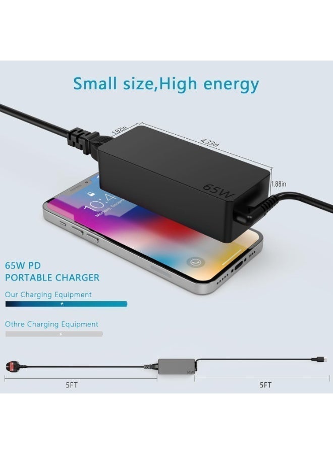 شاحن USB-C بقدرة 65 واط متوافق مع Lenovo ThinkPad T14 وX13 وE16 وE14 وT15 الجيل 5 و4 وL13 وL14 وE15 G5 وG4، وThinkPad X1 Carbon الجيل 12 و11 و10 و9 و8، وIdeaPad Slim 5، وYoga G3 14 وG6 وG4 — محول طاقة بمنفذ Type-C - Image 3