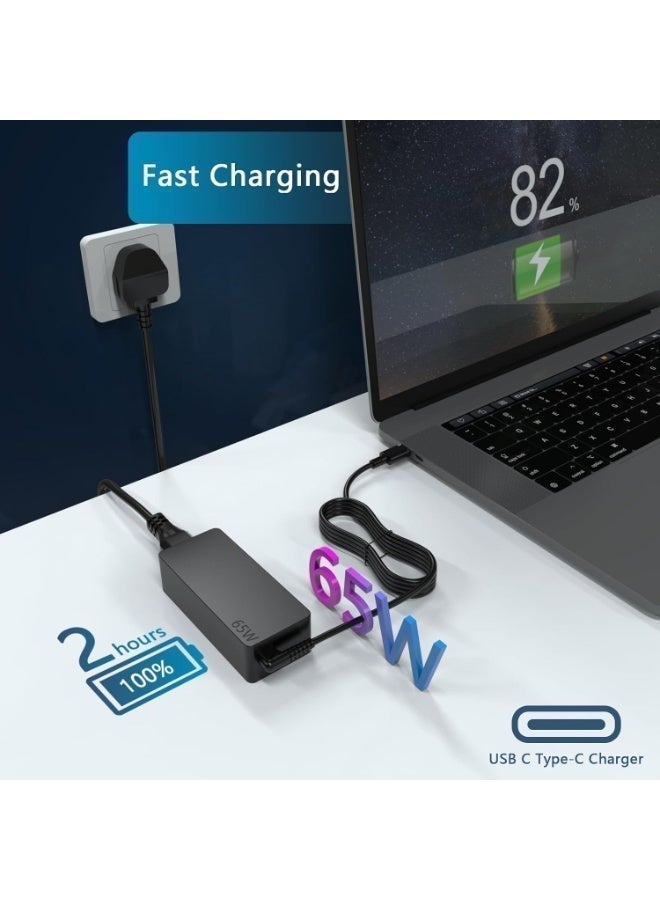 شاحن USB-C بقدرة 65 واط متوافق مع Lenovo ThinkPad T14 وX13 وE16 وE14 وT15 الجيل 5 و4 وL13 وL14 وE15 G5 وG4، وThinkPad X1 Carbon الجيل 12 و11 و10 و9 و8، وIdeaPad Slim 5، وYoga G3 14 وG6 وG4 — محول طاقة بمنفذ Type-C - Image 2